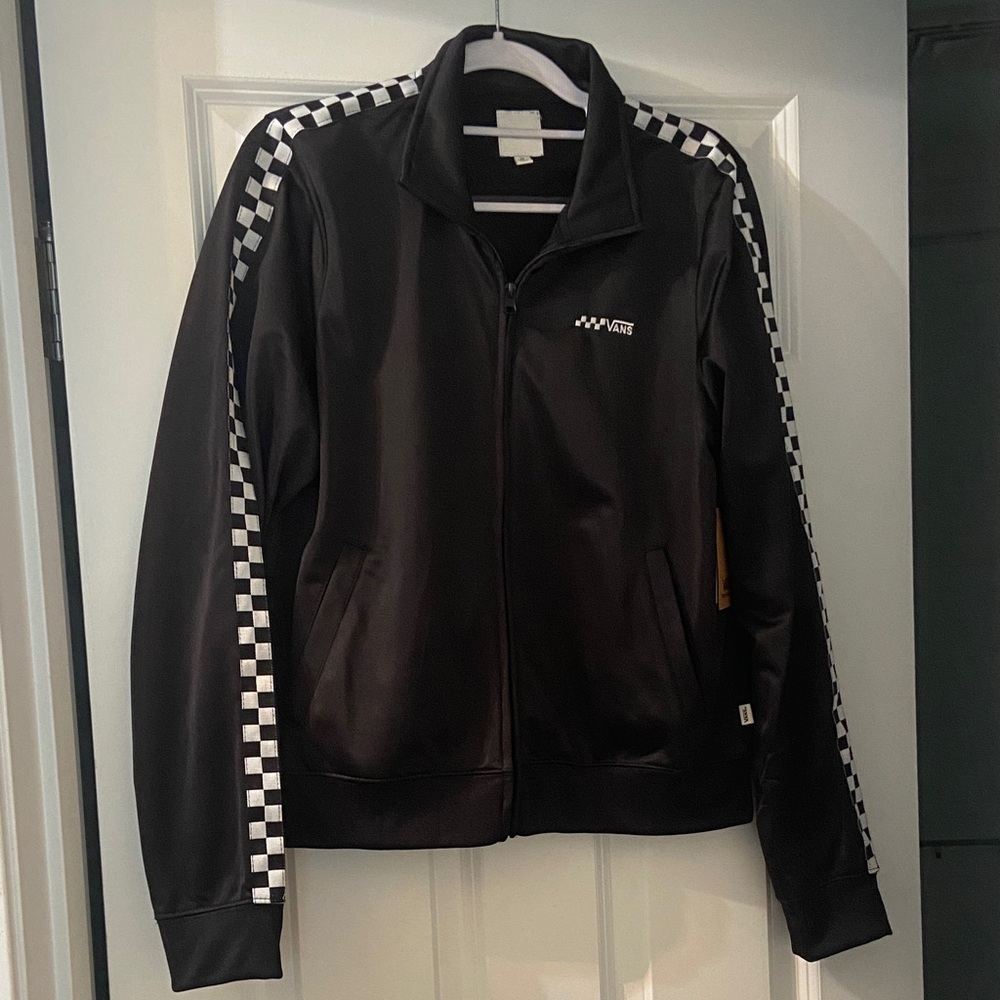 🧡 Women’s Vans Black Track Jacket with White Checker Stripe